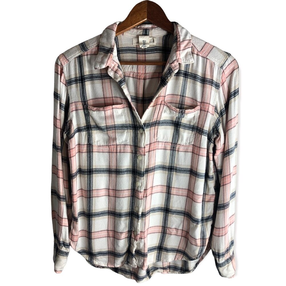 H&M L.O.G.G Pink Plaid Long Sleeve Button Up Shirt